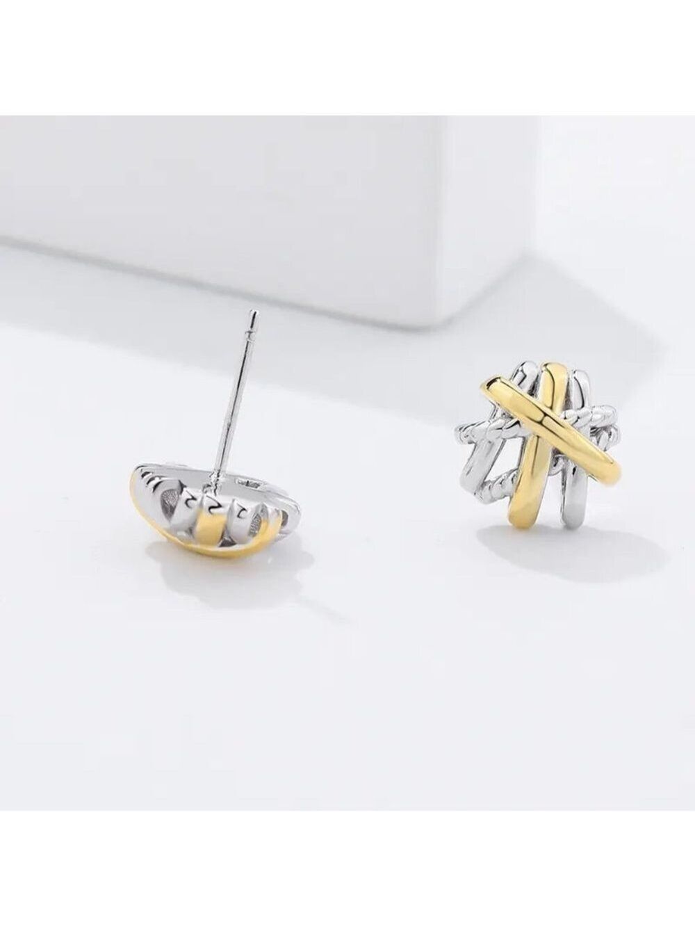 18k Gold Plated over 925 Sterling Silver Two-Tone  Free Form Stud Earrings